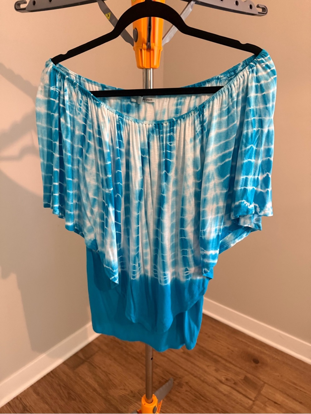 Off-Shoulder Blue Tie-Dye Women's Top